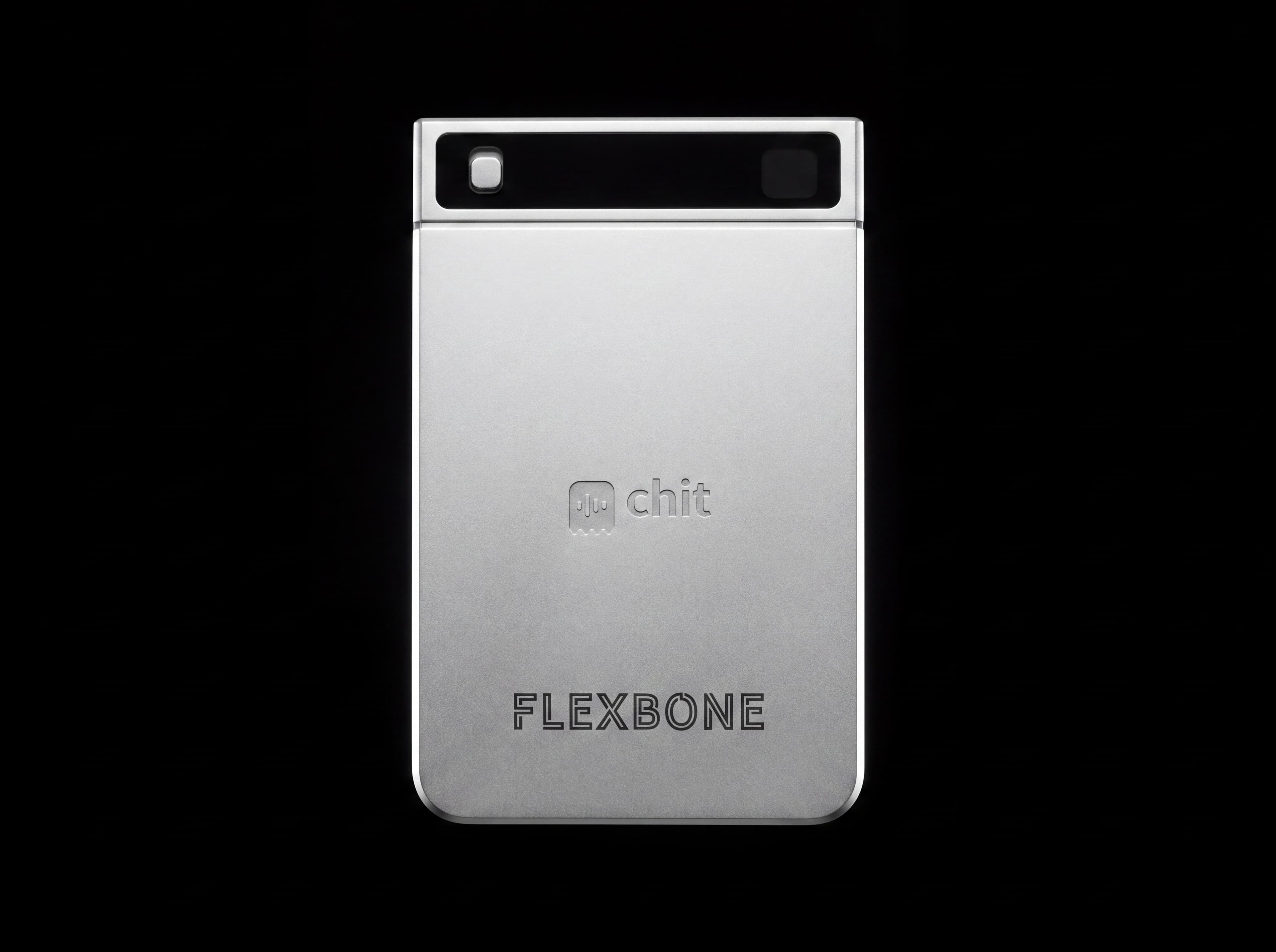 chit one co-branded for Flexbone — the silver card with the blue Flexbone script logo printed on its lower face.